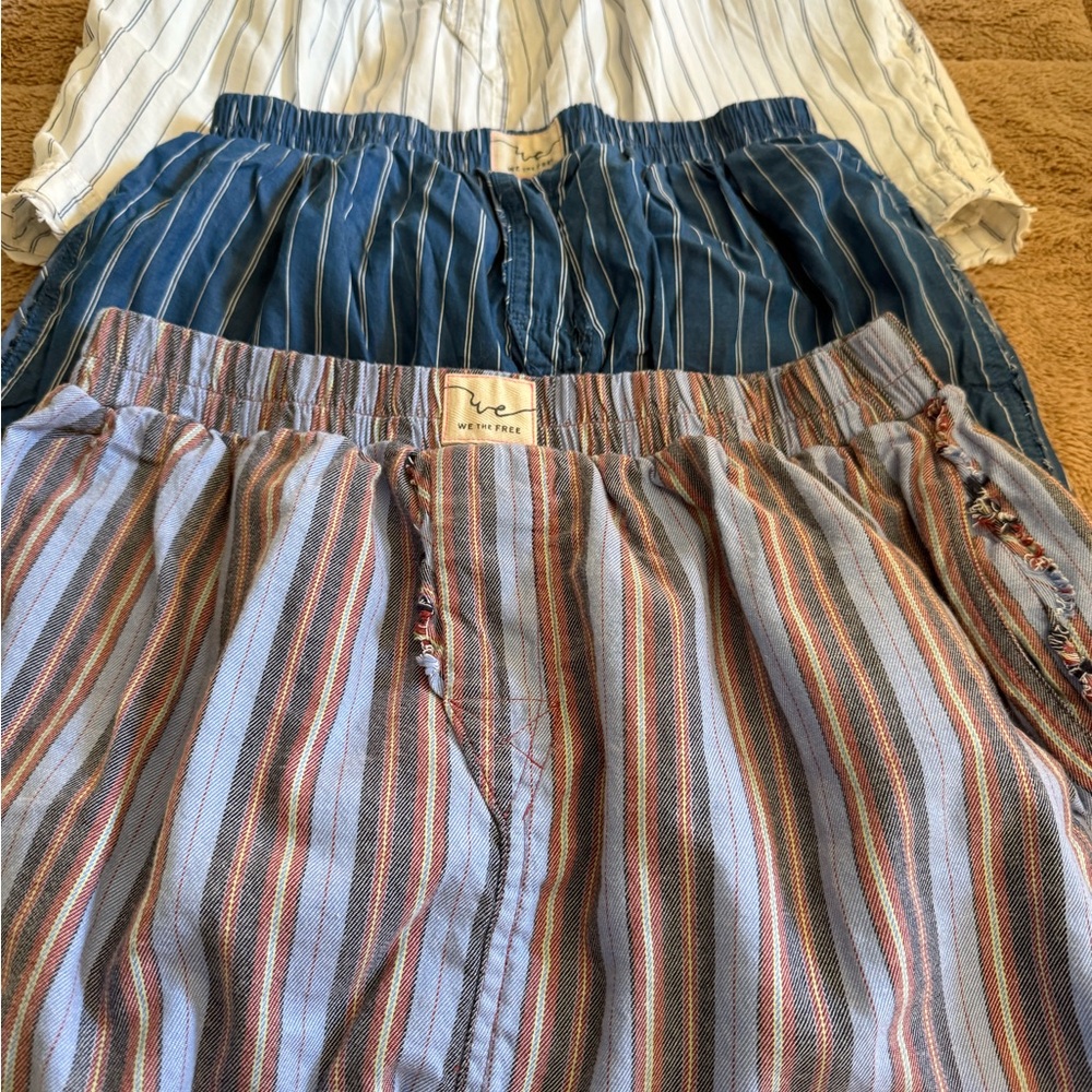 We The Free Striped Pajama Shorts Set - Blue, White, Gray